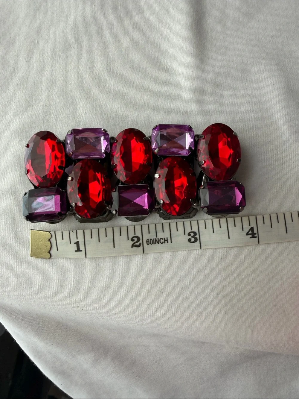 Red Purple Faceted Crystal Statement Stretch Bracelet Chunky Oversized